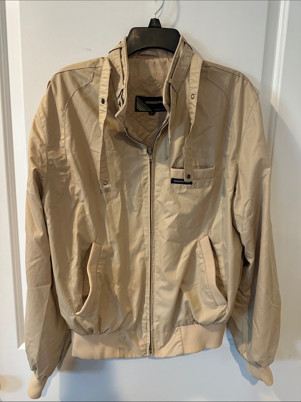 Members Only vintage Beige/Tan Bomber Jacket with Hood
